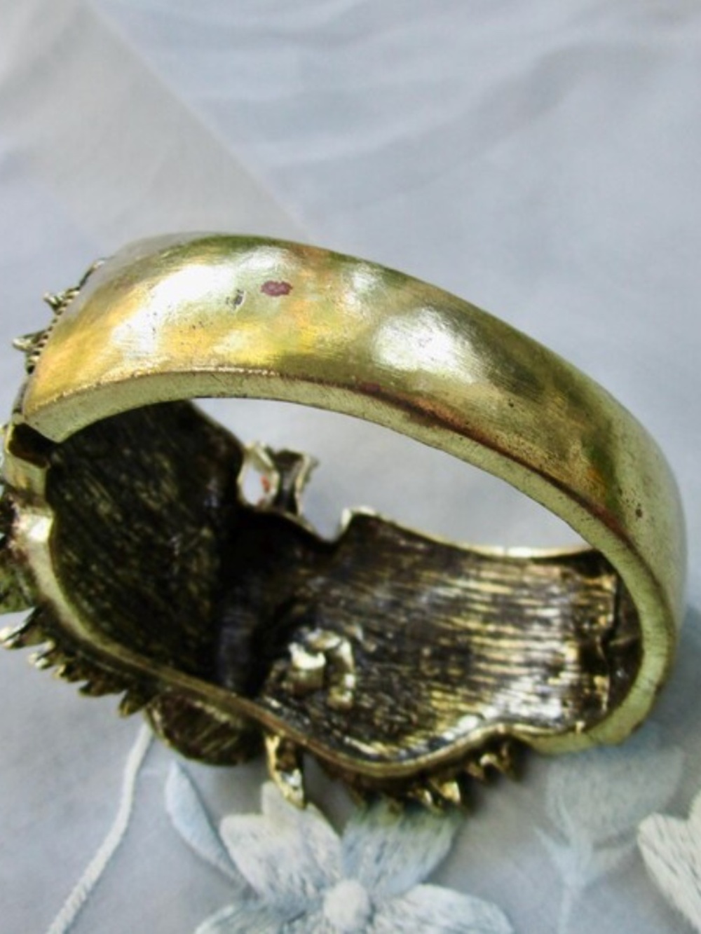 red and orange rhinestone phoenix clamper bracelet ... sparkly vintage cuff - Picture 3 of 6